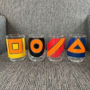 4 Bold MCM Geometric Cocktail Glasses Primary Colors Shapes Libby 1970